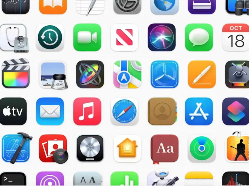 Imagen con iconos de aplicaciones y servicios de Apple