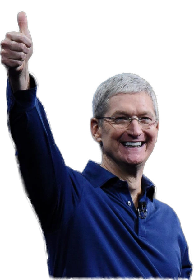 Tim Cook saludando con el pulgar hacia arriba